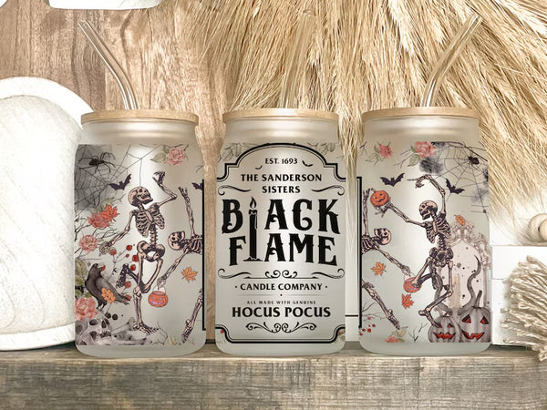 16oz Glass Can Black Flame