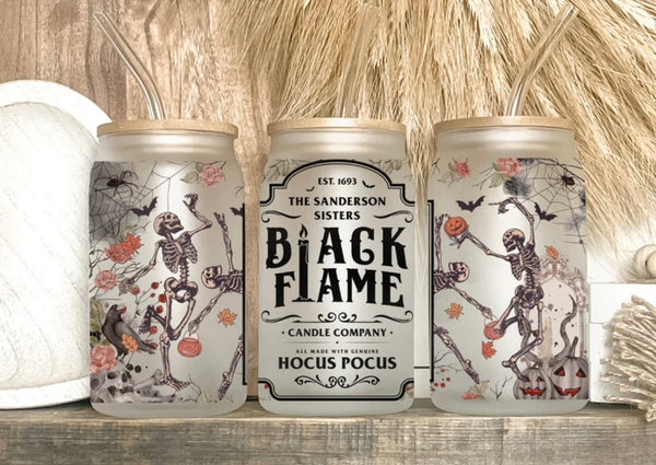 16oz Black Flame Glass Can Tumbler